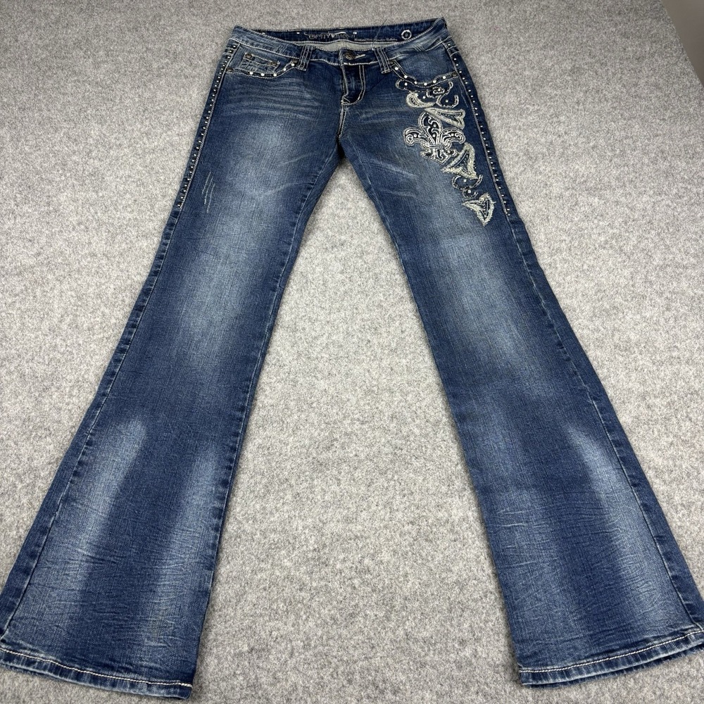 Trinity Ranch Western Jeans Women's 9 Embellished 31x34 Bootcut Rhinestone Blue